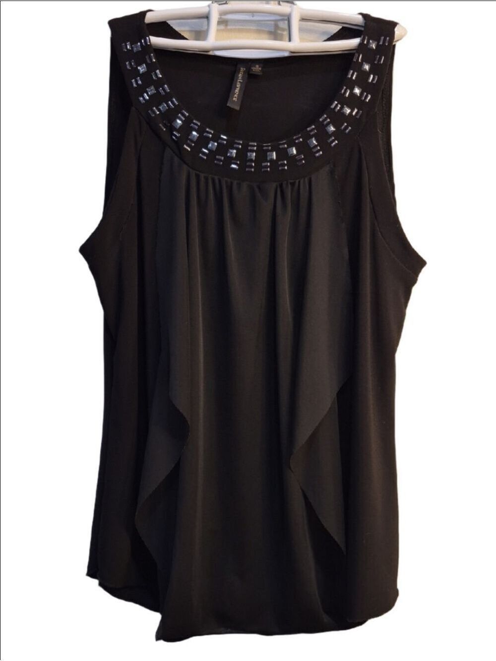 Susan Lawrence Black Sleeveless Beaded Neckline Camisole